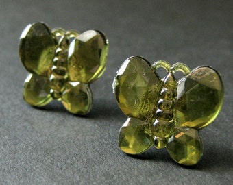 Olive Green Butterfly Earrings. Olive Green Earrings. Silver Stud Earrings. Post Earrings. Handmade Earrings. Handmade Jewelry.