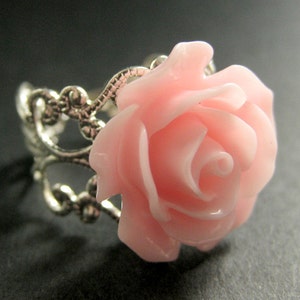 Pink Rose Ring. Pink Flower Ring. Adjustable Ring. Filigree Ring. Flower Jewelry. Handmade Jewelry. image 1