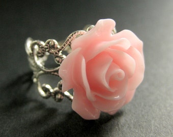 Rosa Rose Ring. Blumen Ring. Verstellbarer Ring. Filigraner Ring. Blumen Schmuck. Handmade Schmuck.