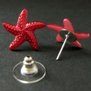 Fuchsia Red Starfish Earrings. Star Earrings with Silver Stud Earring Backs. Handmade Jewelry. image 2