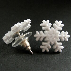 Snowflake Earrings No.7 White Snow Earrings with Silver Stud Earring Backs. Winter Earrings. Handmade Jewelry. image 3