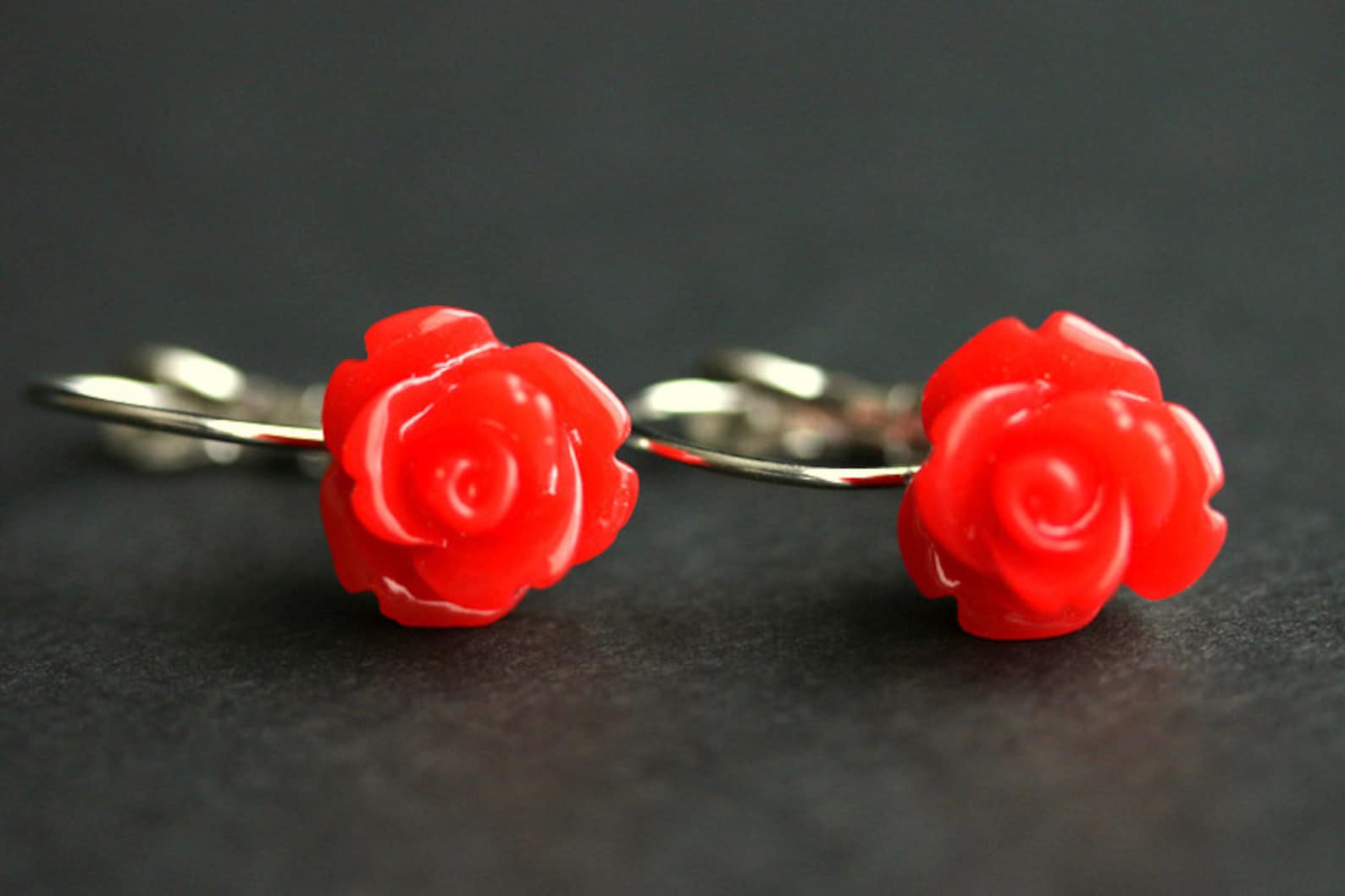 Red Rose Dangle Earrings. Red Flower Earrings. Rose Earrings. Etsy