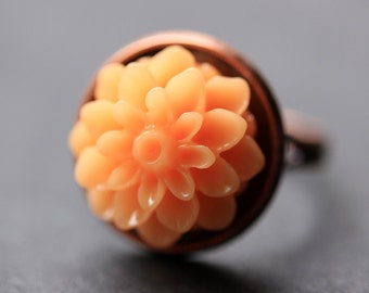 Tangerine Orange Mum Flower Ring. Tangerine Chrysanthemum Ring. Orange Flower Ring. Adjustable Ring. Handmade Flower Jewelry.