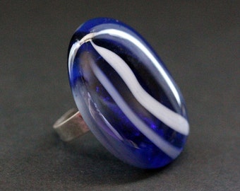 Cocktail Ring: Cobalt Swirl Lampwork Glass Ring. Cobalt Blue Ring. Adjustable Ring. Handmade Jewelry.