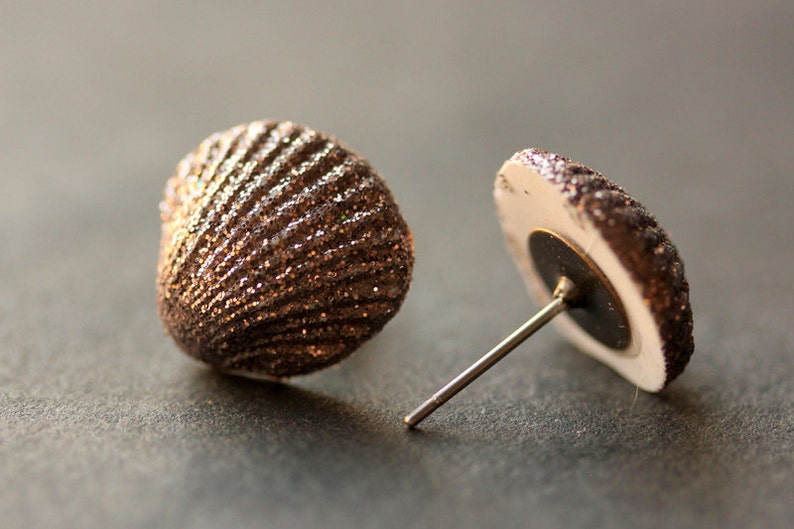 Metallic Seashell Earrings. Clam Shell Earrings. Bronze Post Earrings. Beach Earrings. Sea Shell Earrings. Stud Earrings. Handmade Jewelry. image 3