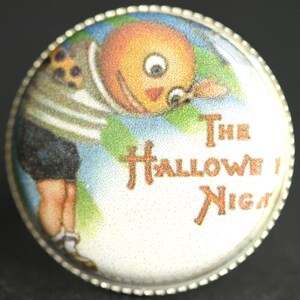 Halloween Night Ring. Vintage Print Button Ring. Halloween Ring. Silver Ring. Adjustable Ring. Halloween Jewelry. Handmade Ring.