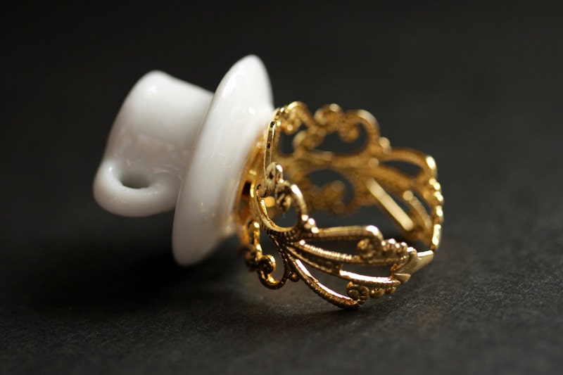 Coffee Cup Ring. Porcelain Cup and Saucer Ring. White Cup Etsy