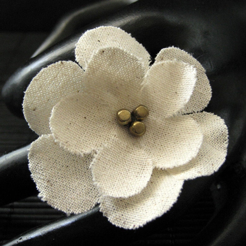 Ivory Flower Ring. Cherry Blossom Ring. Fabric Flower Ring. Bronze Filigree Adjustable Ring. Handmade Jewelry. image 2