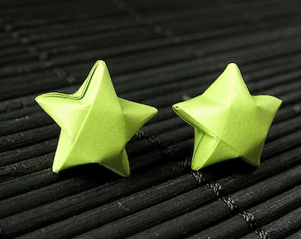 Star Earrings. Lime Green Star Earrings. Origami Star Earrings. Paper Star Earrings. Silver Post Earrings. Stud Earrings. Oragami Jewelry.
