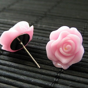 Pink Rose Earrings in Resin. Silver Post Earrings. Stud Earrings. Flower Jewelry. Handmade Jewelry.