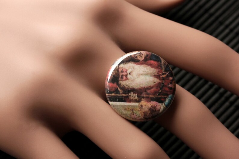 Christmas Jewelry Santa Gnome Ring Holiday Jewelry Adjustable Ring in Bronze Santa Ring Handmade Jewelry. Christmas Ring