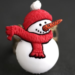 Snowman Ring. Holiday Ring. Winter Ring. Snow Man Ring. Red Ring. Silver Filigree Adjustable Ring. Christmas Jewelry. Statement Ring.