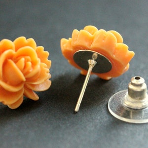 Orange Lotus Flower Earrings. Orange Lotus Earrings. Silver Post Earrings. Orange Earrings. Stud Earrings. Handmade Jewelry. image 3