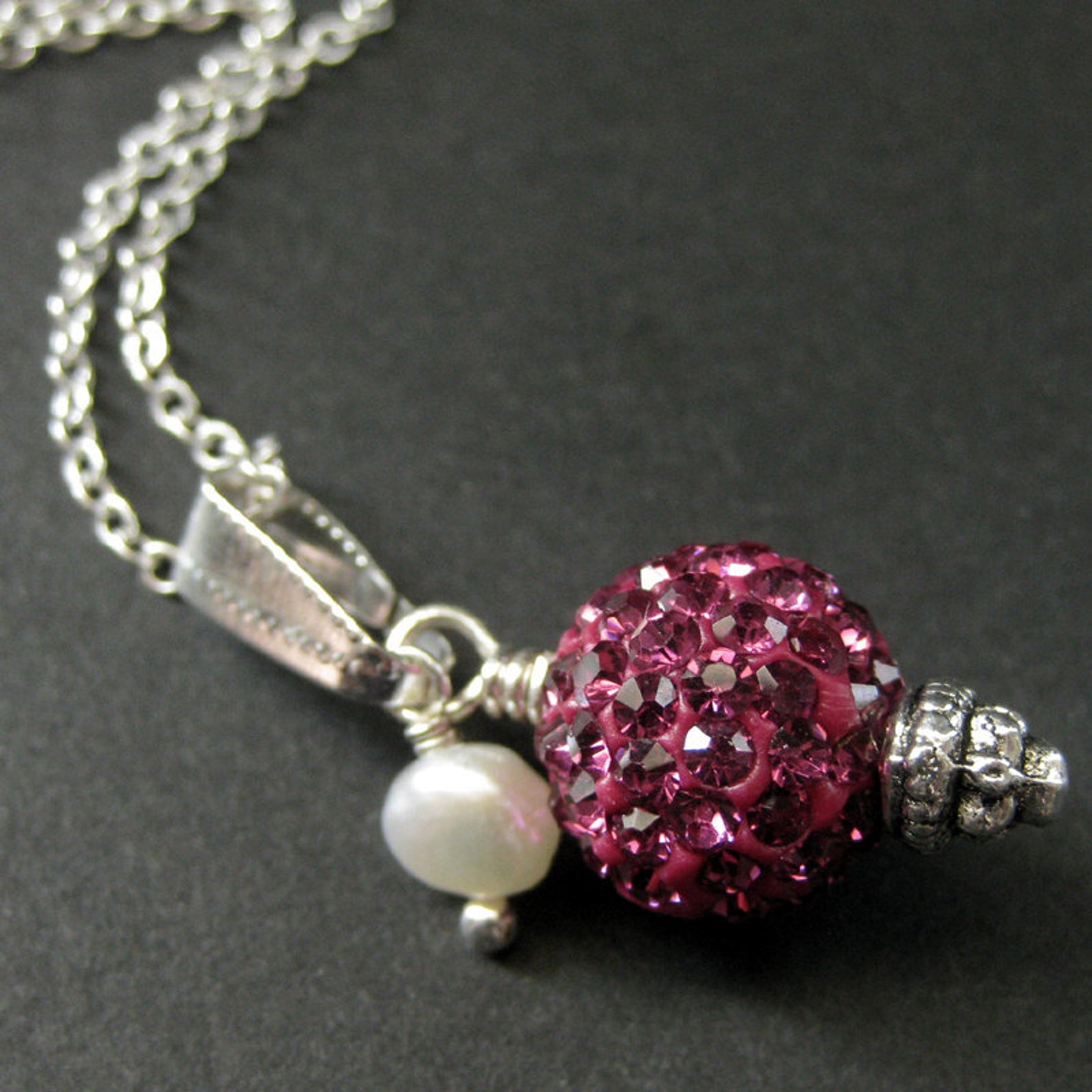 Hot Pink Kissing Ball Necklace. Hot Pink Necklace Rhinestone Necklace ...