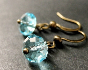 Aqua Crystal Earrings. Dangle Earrings in Aqua Blue. Handmade Jewelry.