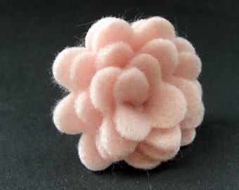 Pink Felt Flower Ring. Felt Ring with Aged Silver Adjustable Ring Base. Handmade Jewelry. Handmade Jewelry.