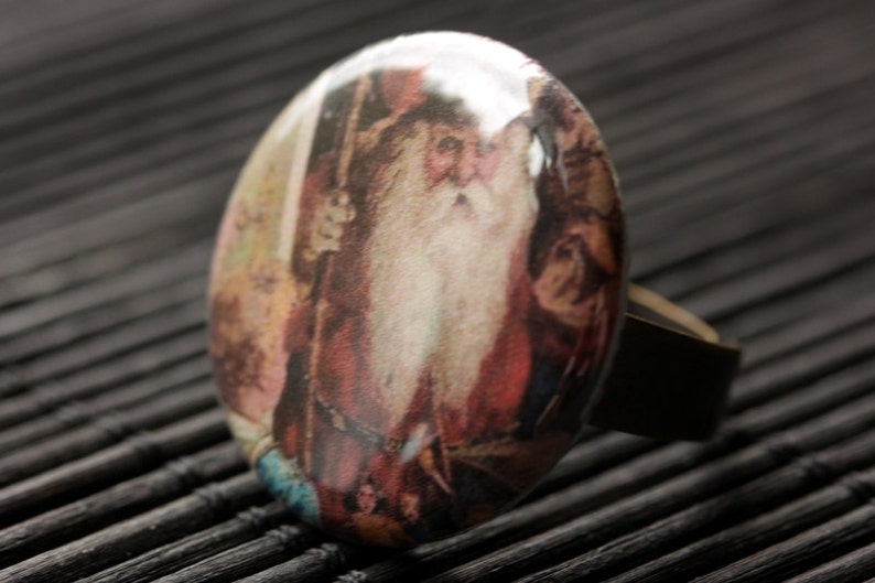 Christmas Jewelry Santa Gnome Ring Holiday Jewelry Adjustable Ring in Bronze Santa Ring Handmade Jewelry. Christmas Ring