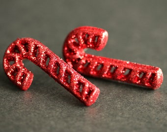 Red Candy Cane Earrings. Christmas Earrings. Red Earrings. Glitter Earrings. Holiday Earrings. Bronze Stud Earrings. Christmas Jewelry.