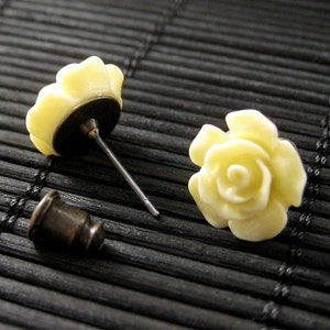 Light Yellow Flower Earrings. Gardenia Flower Earrings with Bronze Stud Earrings.. Handmade Jewelry. image 2