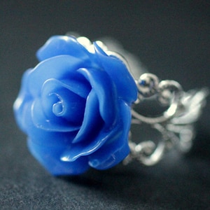 Cobalt Blue Rose Ring. Blue Flower Ring. Filigree Adjustable Ring. Flower Jewelry. Handmade Jewelry.