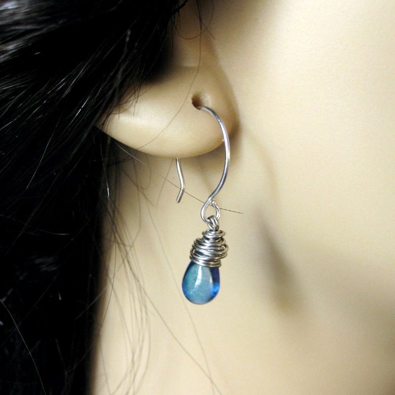 Glass Teardrop Earrings in Silver. Dangle Earrings. Drop Earrings. Silver Wire Wrapped Elixir Earrings. Silver Earrings. Handmade Jewelry. image 4