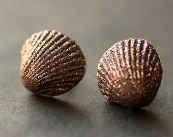 Metallic Seashell Earrings. Clam Shell Earrings. Bronze Post Earrings. Beach Earrings. Sea Shell Earrings. Stud Earrings. Handmade Jewelry.