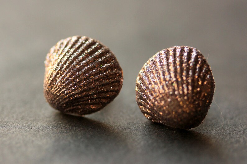 Metallic Seashell Earrings. Clam Shell Earrings. Bronze Post Earrings. Beach Earrings. Sea Shell Earrings. Stud Earrings. Handmade Jewelry. image 1