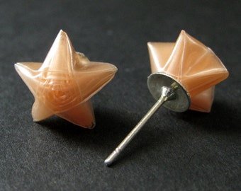 Peach Origami Star Earrings. Peach Star Earrings. Oragami Earrings. Peach Earrings. Silver Post Earrings. Stud Earrings. Origami Jewelry.