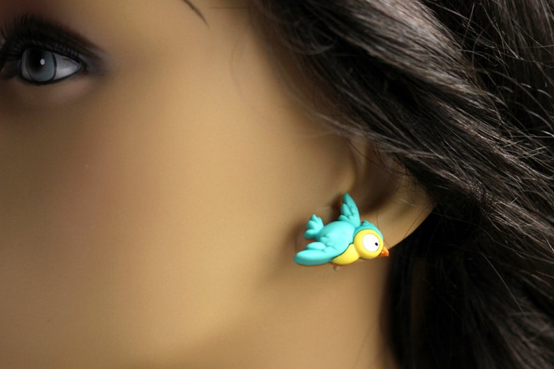 Bird Earrings. Turquoise Bird Earrings. Turquoise Earrings. Kawaii Bird Jewelry. Silver Earrings. Nature Jewelry. Handmade Earrings. image 5