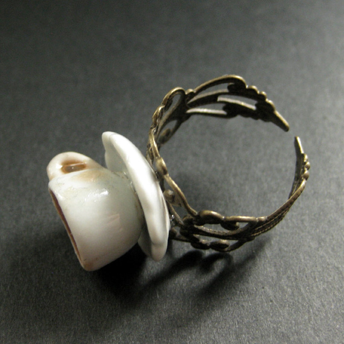 Coffee Cup Ring. Diner Coffee. White Teacup Ring with Resin Etsy