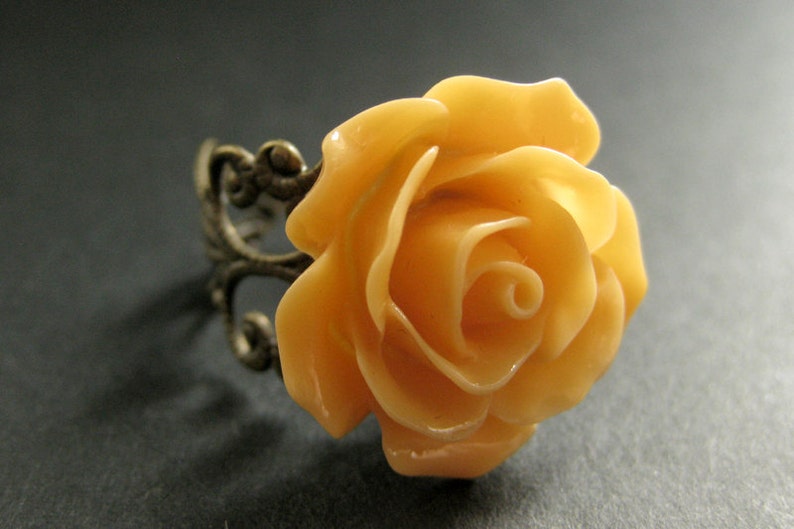 Tangerine Orange Rose Ring. Orange Flower Ring. Filigree Adjustable Ring. Flower Jewelry. Handmade Jewelry. image 1