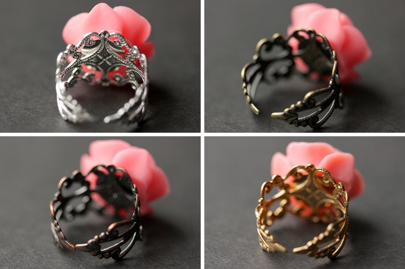 Coral Pink Rose Ring. Coral Pink Flower Ring. Gold Ring. Silver Ring. Bronze Ring. Copper Ring. Adjustable Ring. Handmade Jewelry. image 4