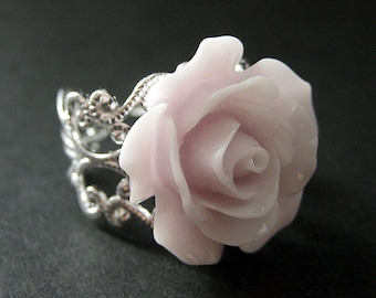 Pale Purple Rose Ring. Purple Flower Ring. Filigree Ring. Adjustable Ring. Flower Jewelry. Handmade Jewelry.