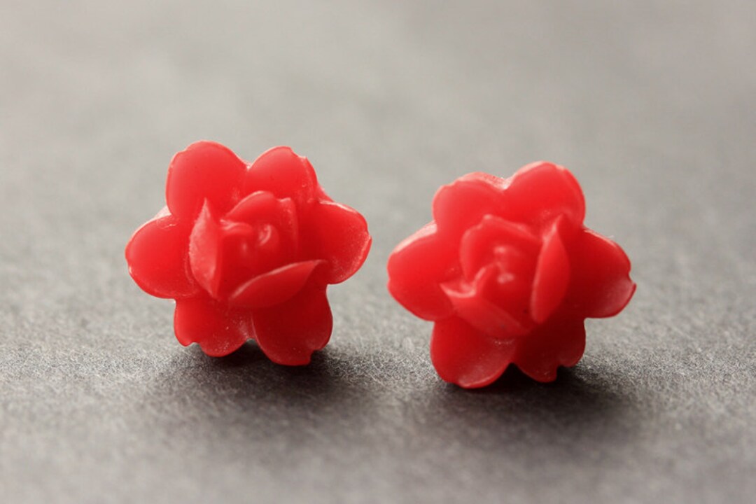 フラワーデザイン イヤリング レッド 国産 シルバー ハンドメイド 