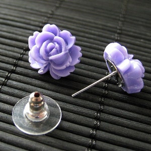 Lavender Lotus Flower Earrings in Resin with Silver Stud Earrings. Handmade Jewelry by Stumbling On Sainthood. Handmade Jewelry. image 2