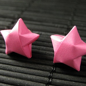 Star Earrings. Hot Pink Star Earrings. Origami Star Earrings. Paper Star Earrings. Silver Post Earrings. Stud Earrings. Oragami Jewelry.