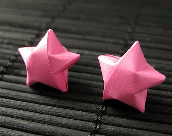 Star Earrings. Hot Pink Star Earrings. Origami Star Earrings. Paper Star Earrings. Silver Post Earrings. Stud Earrings. Oragami Jewelry.