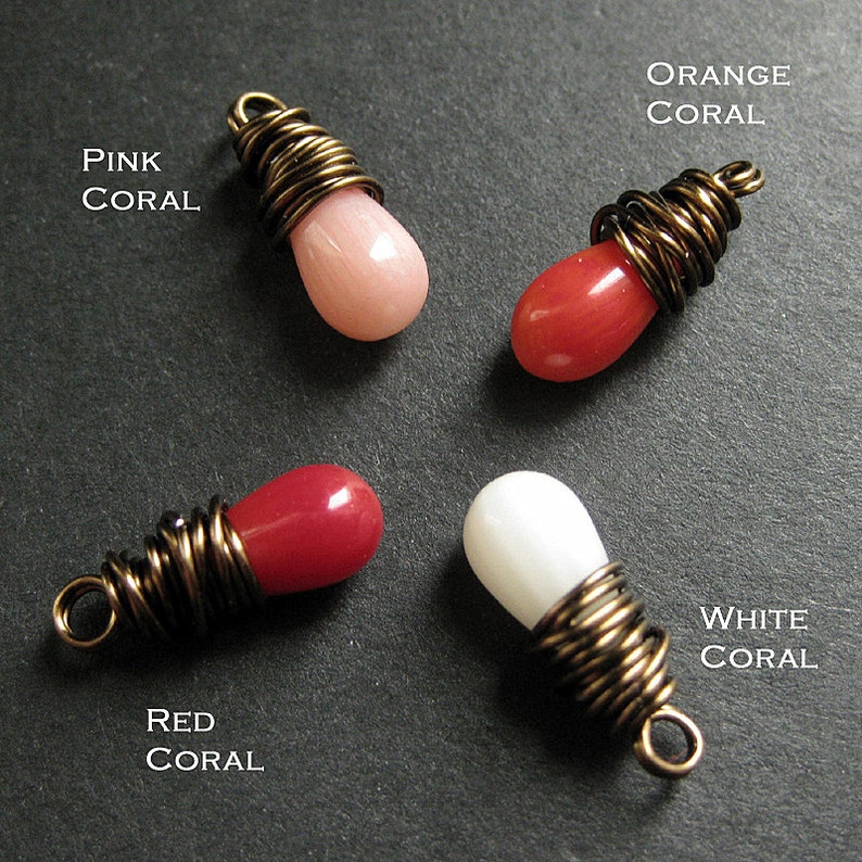 Coral Earrings. Coral Teardrop Earrings. Coral Dangle Earrings. Wire Wrapped Earrings. Drop Earrings. Elixir Earrings. Handmade Jewelry. image 5