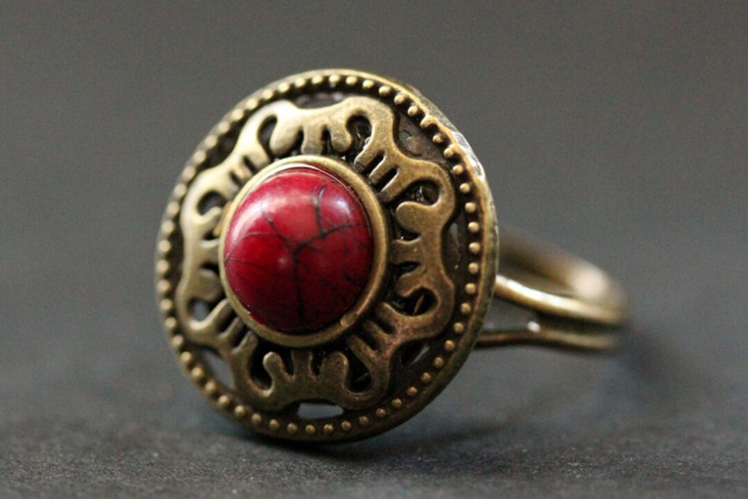 Bronze Blood Mandala Ring. Blood Red Mandala Ring in Bronze. Button ...
