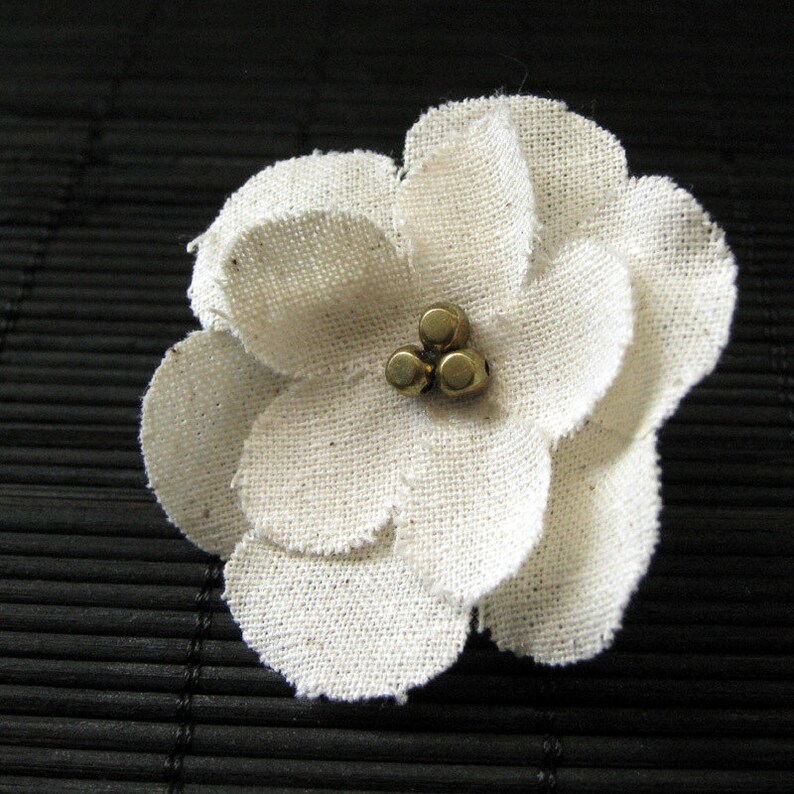 Ivory Flower Ring. Cherry Blossom Ring. Fabric Flower Ring. Bronze Filigree Adjustable Ring. Handmade Jewelry. image 3