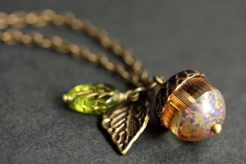 Acorn Necklace. Frost & Fawn Acorn Pendant. Glass Acorn Necklace. Bronze Acorn Charm Necklace. Acorn Jewelry. image 2