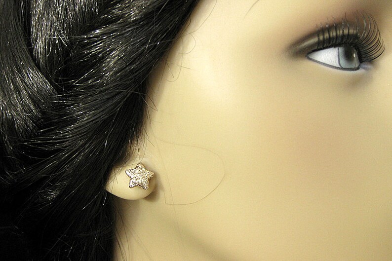 Gold Sparkle Star Earrings. Gold Star Earrings. Bronze Post Earrings. Little Star Earrings. Stud Earrings. Handmade Jewelry. image 5