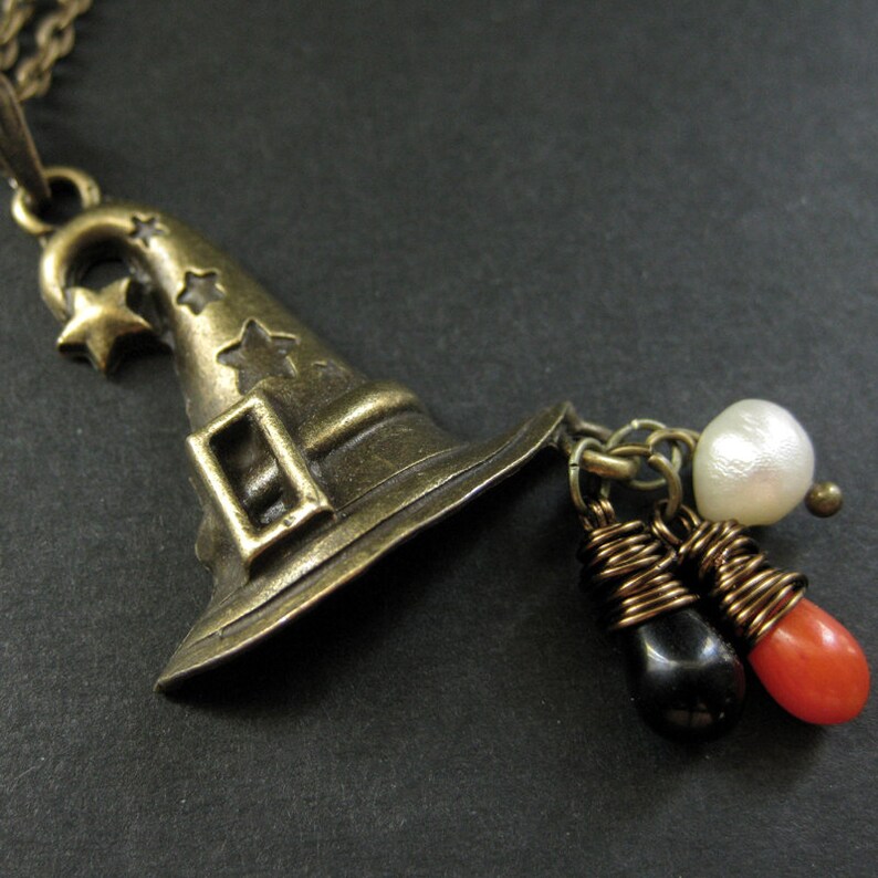 Halloween Necklace. Witch Hat Charm Necklace With Teardrop Etsy