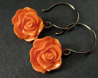 Rose Dangle Earrings in Bronze. Rose Earrings. Rose Jewelry. Handmade Jewelry. (PICK YOUR COLOR)