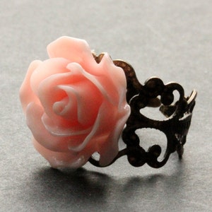 Peachy Pink Rose Ring. Peach Pink Flower Ring. Filigree Ring. Adjustable Ring. Flower Jewelry. Handmade Jewelry. image 1