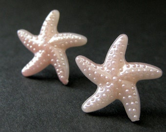 Pale Pink Starfish Earrings. Pink Star Earrings. Pink Earrings. Silver Stud Earrings. Star Fish Earrings. Post Earrings. Handmade Jewelry.