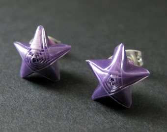 Purple Origami Star Earrings. Purple Star Earrings. Origami Earrings. Purple Earrings. Silver Post Earrings. Stud Earrings. Origami Jewelry.