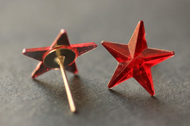 Red Star Earrings. Red Earrings. Silver Stud Earrings. Star Etsy Polska