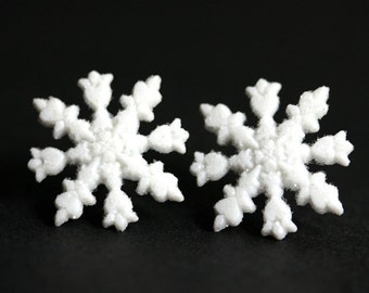 Snowflake Earrings No.7 - White Snow Earrings with Silver Stud Earring Backs. Winter Earrings. Handmade Jewelry.