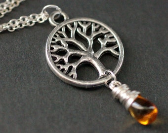 Tree of Life Necklace. Silver Tree Necklace. Tree of Life Teardrop Necklace. (CHOOSE YOUR COLOR) Handmade Jewelry.